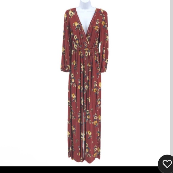 Xhilaration Burgundy Floral Long Sleeve Jumpsuit - Picture 1 of 4